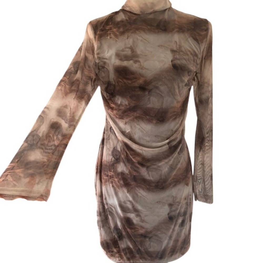PrettyLittleThing Size 10 Mesh Abstract Print  Midi Dress Dark Romance Artsy